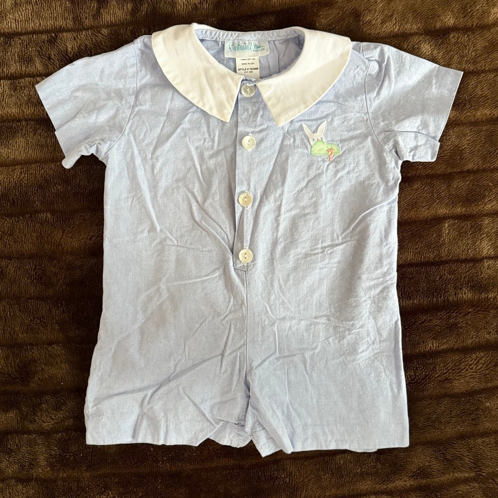Funtasia‎ Too 2T Pale Blue White Collar Bunny Applique 100% Cotton Creeper